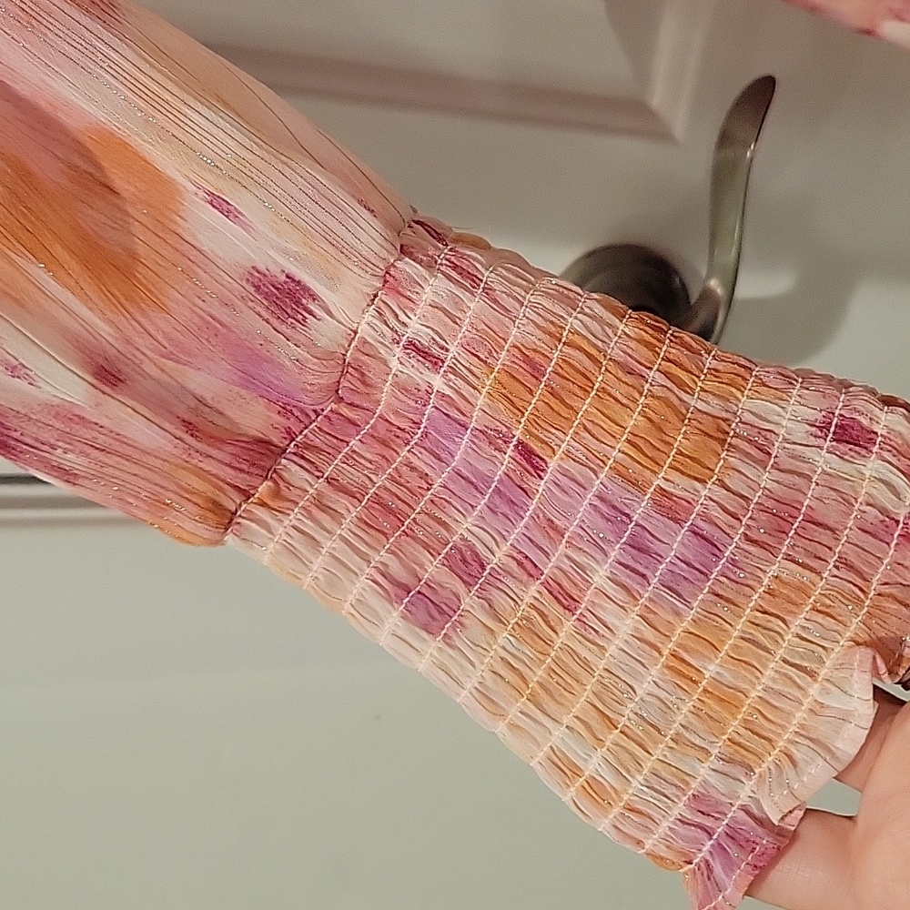 Aqua Pink and Orange Ruffled Tiered Long Sleeve Dress - Picture 5 of 10